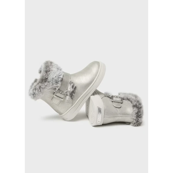 MAYORAL ANKLE BOOT FUR DETAILS SILVER