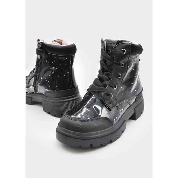 MAYORAL ANKLE BOOT BIKER LUG SOLE GLITTER BLACK