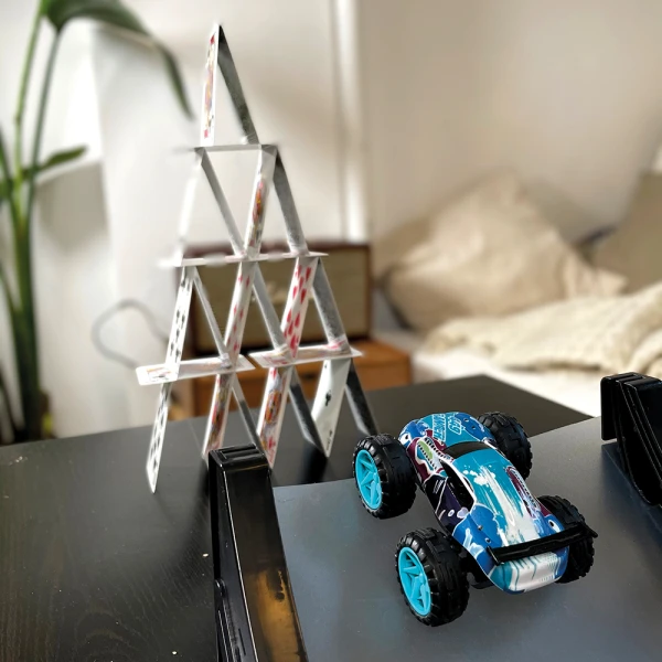 EXOST JUMP TOY CAR FRICTION POWERED WITH RAMP AND OBSTACLES - 3 DESIGNS