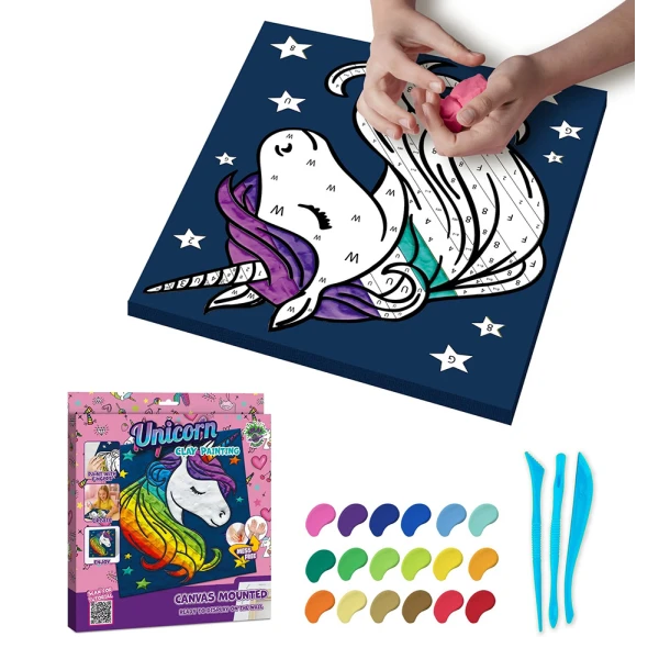SPLAT PLANET MESS-FREE PAINT KIT WITH CLAY UNICORN CANVAS MOUNTED