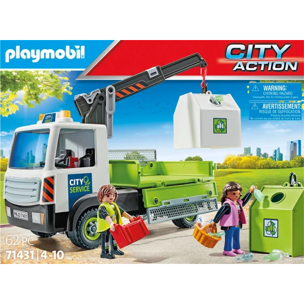 PLAYMOBIL CITY ACTION GLASS RECYCLING TRUCK WITH CONTAINER