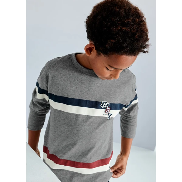 MAYORAL LONG SLEEVES BLOUSE STRIPES PRINT DARK GREY
