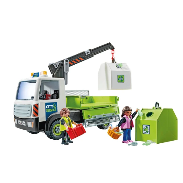 PLAYMOBIL CITY ACTION GLASS RECYCLING TRUCK WITH CONTAINER