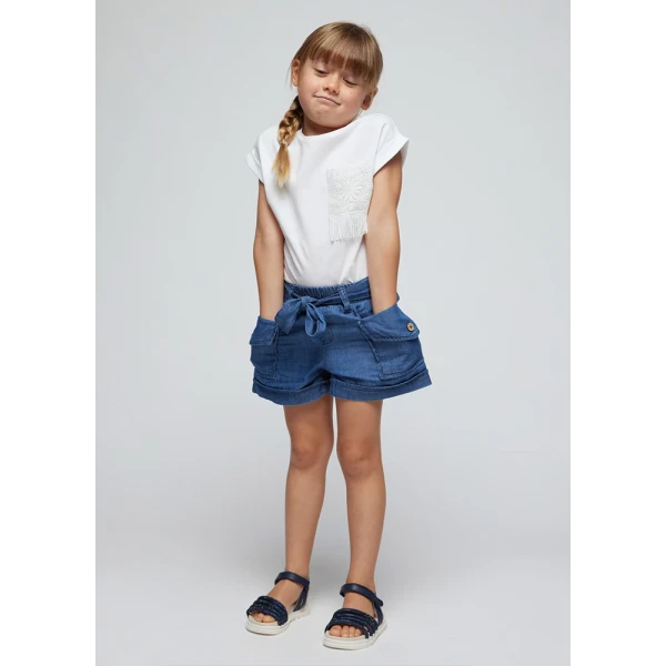 MAYORAL SHORT SLEEVES BLOUSE KNITTED POCKET WHITE