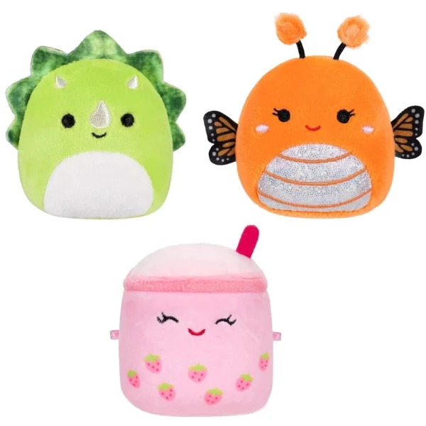 MICROMALLOWS - SET 3 PLUSH 6 cm SQUISHMALLOWS MONY THE BUTTERFLY - TRISTAN THE TRICERATOPS - VICTORIA THE STRAWBERRY