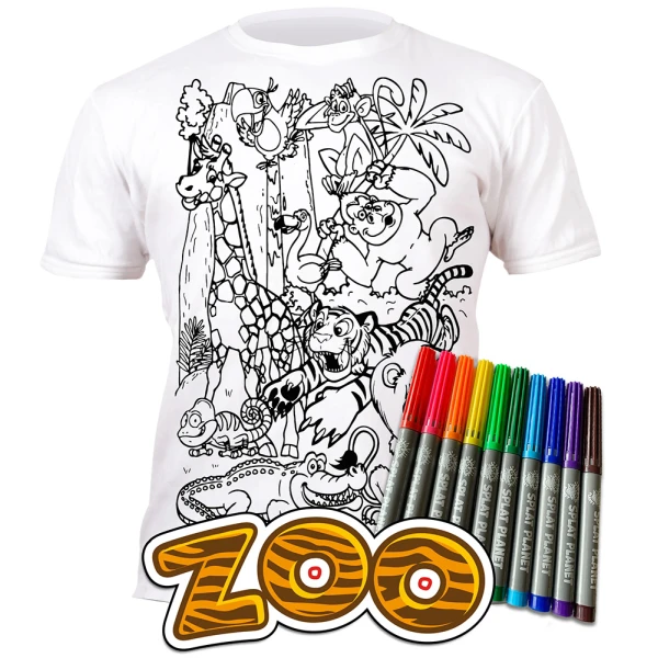 SPLAT PLANET WASHABLE COLOURING T-SHIRT ZOO WITH MARKERS (3-4 YEARS)