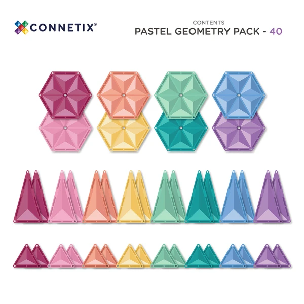 CONNETIX MAGNETIC TILES PASTEL GEOMETRY PACK 40 pcs