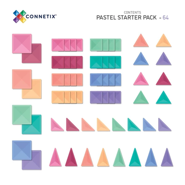 CONNETIX MAGNETIC TILES PASTEL STARTER PACK 64 pcs
