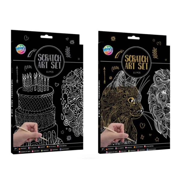 A4 SCRATCH SET WITH 2 STENCILS AND 8 CARDS - 2 DESIGNS