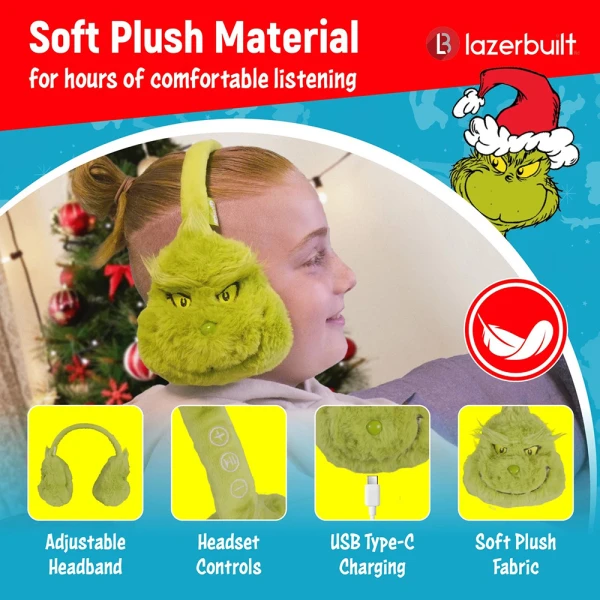 LAZERBUILT GRINCH  BLUETOOTH HEADPHONES WITH MICROPHONE