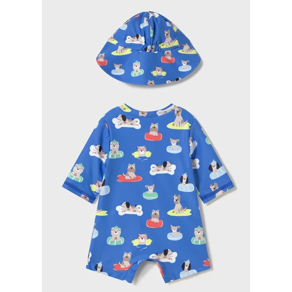 MAYORAL SET ONESIE SWIMMING WITH BEANIE ELECTRIC BLUE