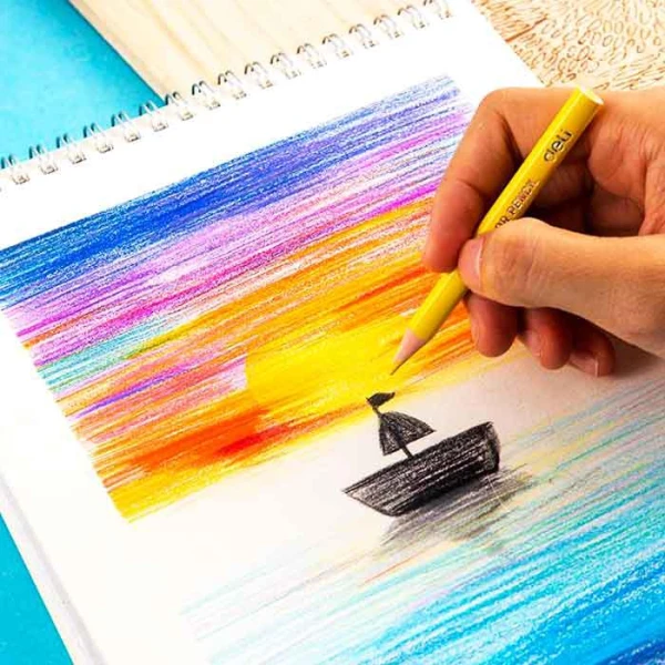 DELI WOOD FREE TRIANGLE COLOR PENCILS MINI 12 COLORS COLORUN
