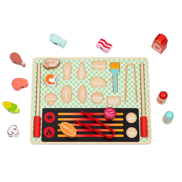 TOOKY TOY WOODEN SET GRILL AND WEDGES