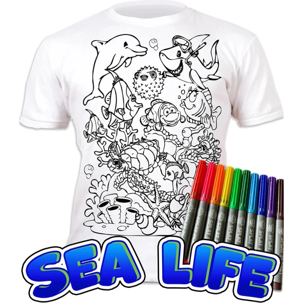 SPLAT PLANET WASHABLE COLOURING T-SHIRT SEA LIFE WITH MARKERS (5-6 YEARS)
