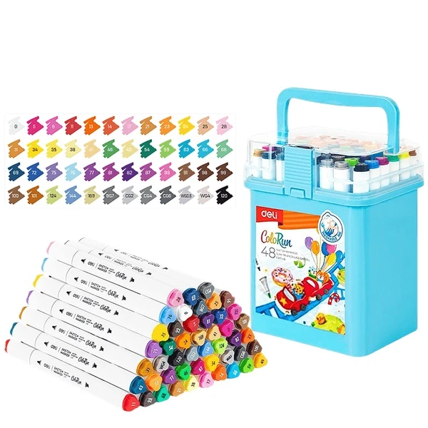 DELI DOUBLE-TIP WASHABLE DESIGN MARKERS IN PLASTIC CASE 48 COLORS