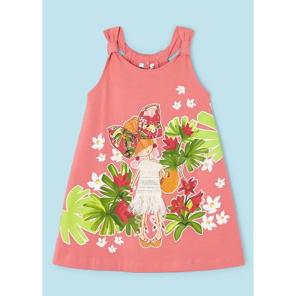 MAYORAL DRESS SCREEN PRINT PINK-SALMON