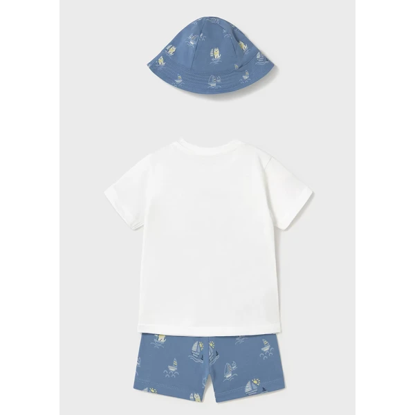 MAYORAL SET COTTON PRINT WITH HAT SKY BLUE
