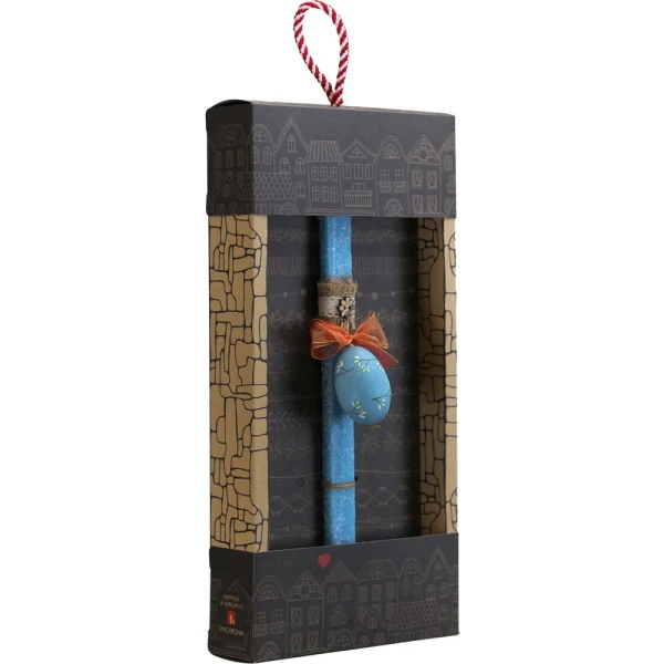 SYNCHRONIA HANDMADE CANDLE 30 cm PAINTED EGG WITH BRANCHES SKY BLUE
