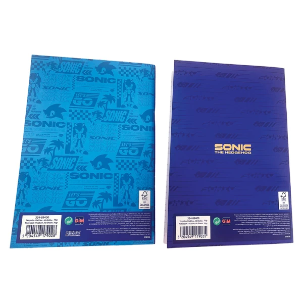 STAPLED NOTEBOOK 17X25 cm 40 SHEETS SONIC CLASSIC - 2 DESIGNS