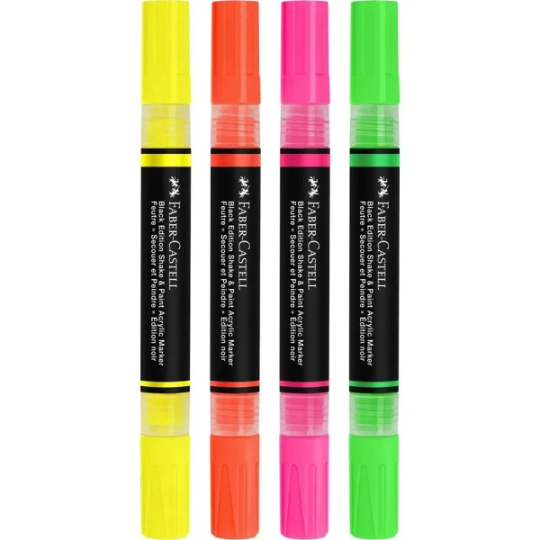 FABER-CASTELL ΣΕΤ 4 ΔΙΠΛΟΙ ΑΚΡΥΛΙΚΟΙ ΜΑΡΚΑΔΟΡΟΙ BLACK EDITION - NEON ΧΡΩΜΑΤΑ