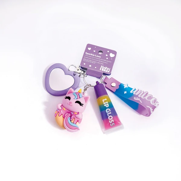 HAPPIHOBBI KEYCHAIN WITH LIP GLOSS & UNICORN FIGURE - 2 DESIGNS