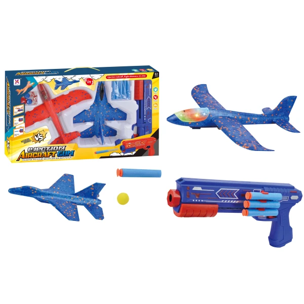 TOY GUN WITH LIGHT THAT FIRES AIRPLANE BALLS AND ARROWS