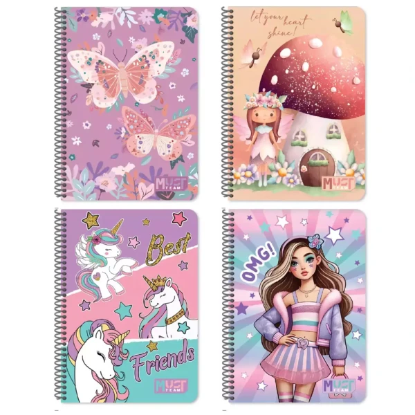 MUST TEAM SPIRAL NOTEBOOK 17Χ25  cm 2 SUBJECTS 60 SHEETS RAINBOW - 4 DESIGNS
