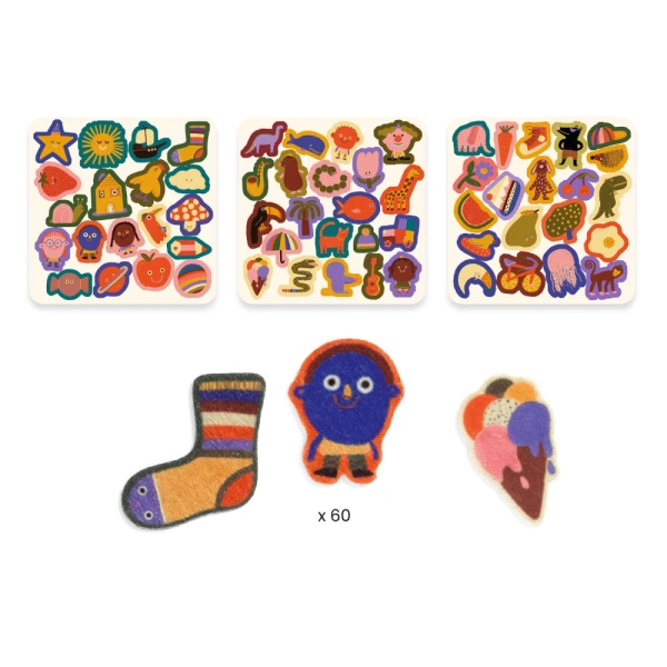 DJECO I CREATE WITH 60 PCS ADHESIVE FELT FUNNY FIGURES