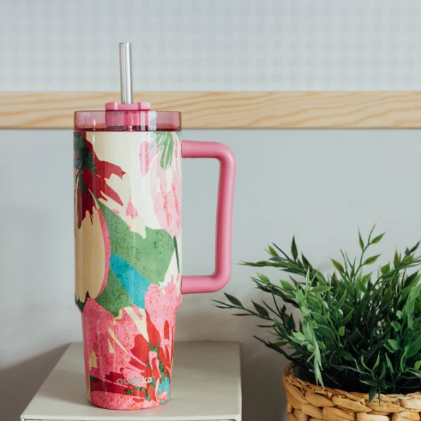 QUOKKA STAINLESS STEEL THERMAL RAMBLER ΚΟΥΠΑ ΜΕ ΚΑΛΑΜΑΚΙ 950ml - PINK FLAMBE