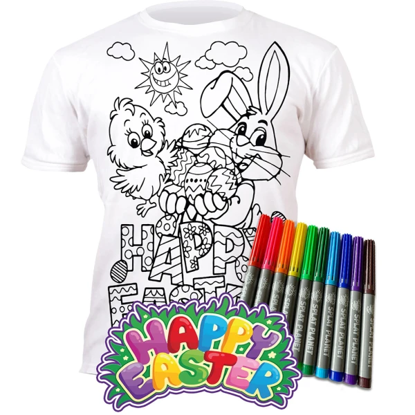 SPLAT PLANET WASHABLE COLOURING T-SHIRT EASTER WITH MARKERS (5-6 YEARS)