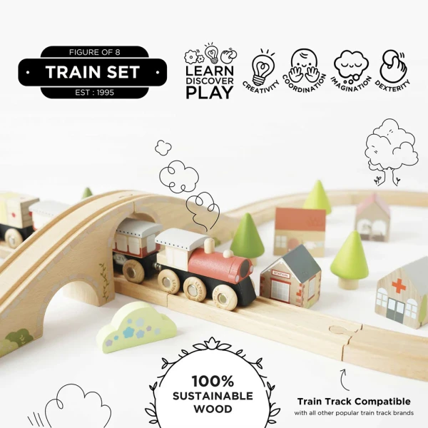 LE TOY VAN WOODEN TRAIN WITH CARRIAGES AND ACCESSORIES