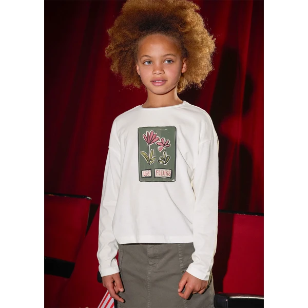 MAYORAL LONG-SLEEVE T-SHIRT FLOWER BEIGE-GREEN