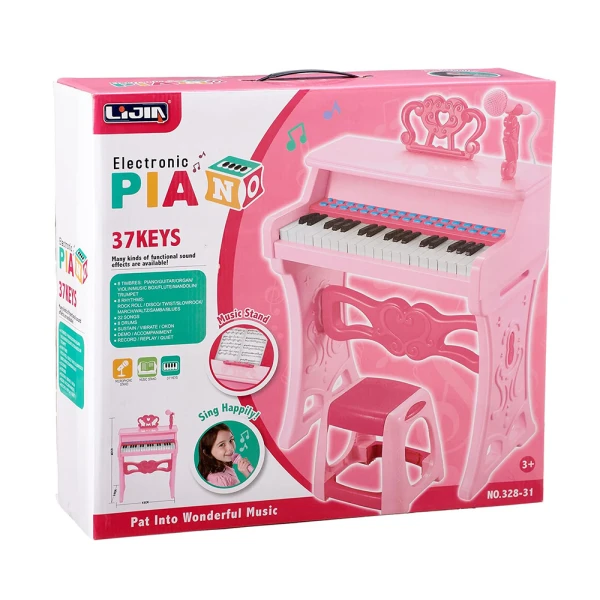 PINK PIANO WITH 37 KEYS & STOOL WITH ADAPTOR