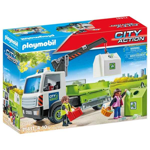 PLAYMOBIL CITY ACTION GLASS RECYCLING TRUCK WITH CONTAINER