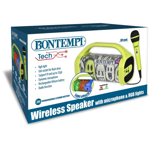 BONTEMPI WIRELESS SPEAKER WITH DYNAMIC MICROPHONE AND RGB LIGHTS