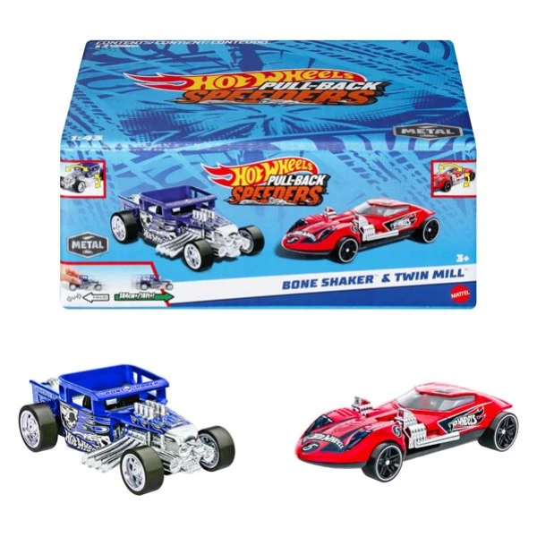 HOT WHEELS CARS PUL BACK SET OF 2 - BONE SHAKER & TWIN MILL