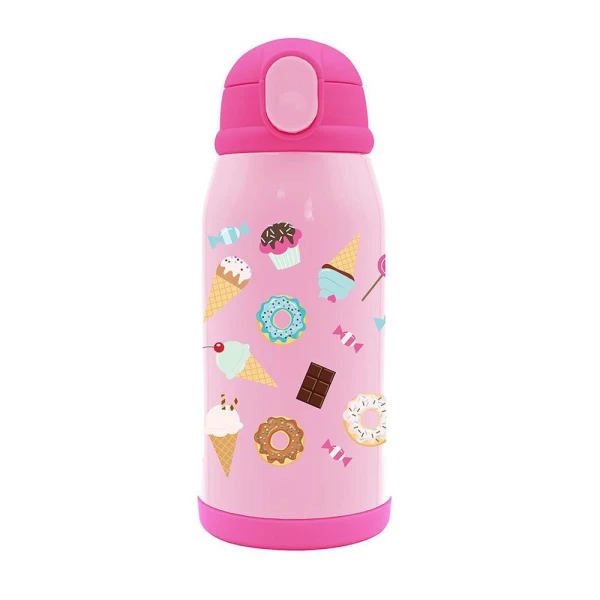 MUST TEAM STAINLESS STEEL THERMAL WATER BOTTLE 500ml WITH CASE AND STRAW 21.5X8.5 cm CUPCAKE