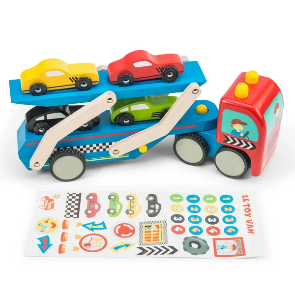 LE TOY VAN ΞΥΛΙΝΟ ΦΟΡΤΗΓΟ ΜΕΤΑΦΟΡΑΣ 32Χ7Χ14 εκ. ΜΕ 4 ΑΥΤΟΚΙΝΗΤΑ