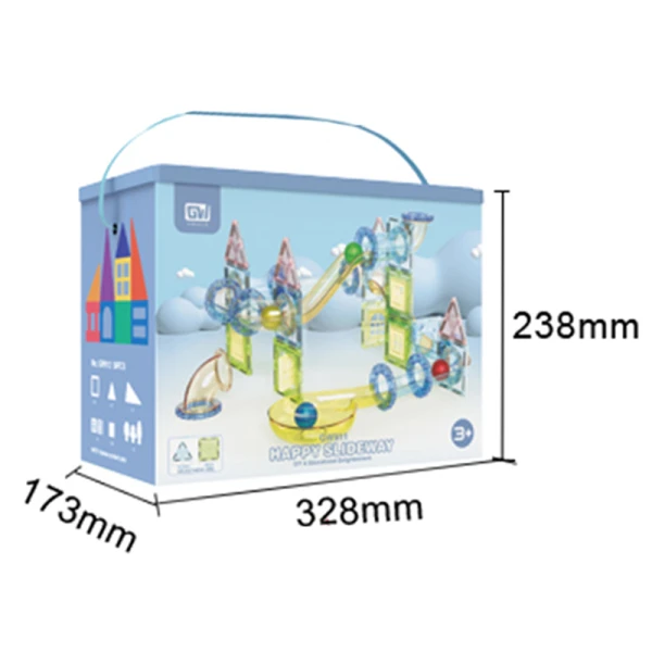 MAGNETIC BRICKS SET 57 PCS. PASTEL BLUE WITH ROLLING BALL