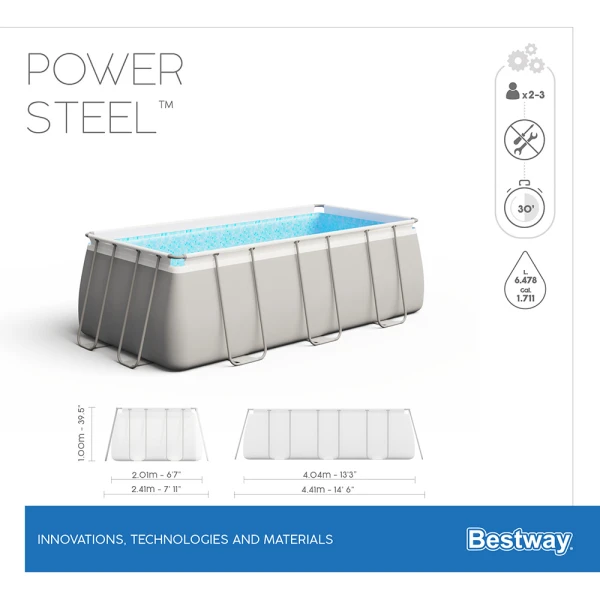BESTWAY RECTANGULAR FAMILY POOL 404X201X100 cm SET POWER STEEL