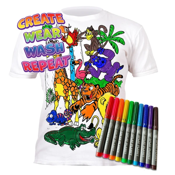 SPLAT PLANET WASHABLE COLOURING T-SHIRT ZOO WITH MARKERS (3-4 YEARS)
