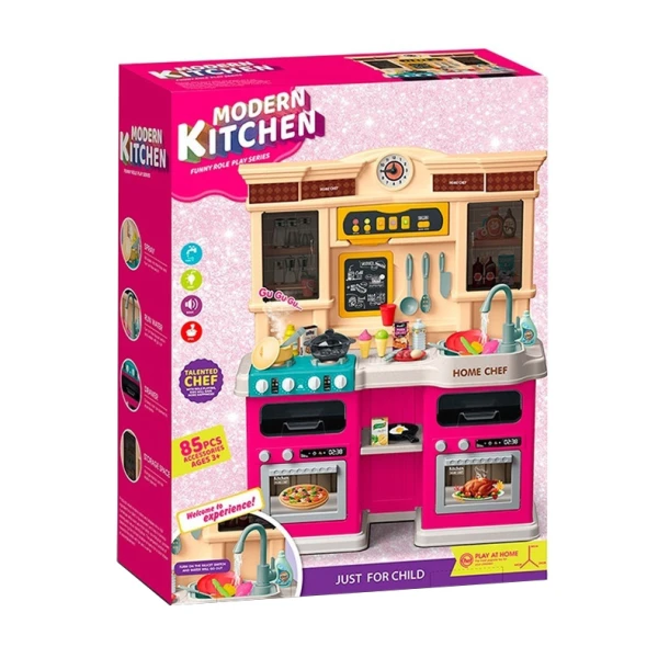 KITCHEN WITH LIGHTS SOUNDS WATER SPRAY FUNCTION 85 PCS