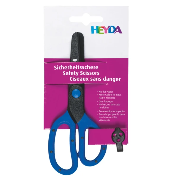 SCISSORS 13 cm BLUE WITH PLASTIC BLADE