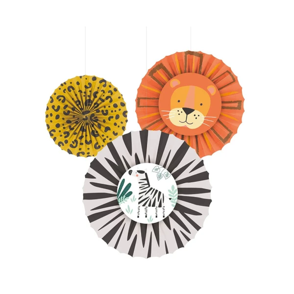 HANGING PAPDECORATIVE FANS 3 pcs GET WILD