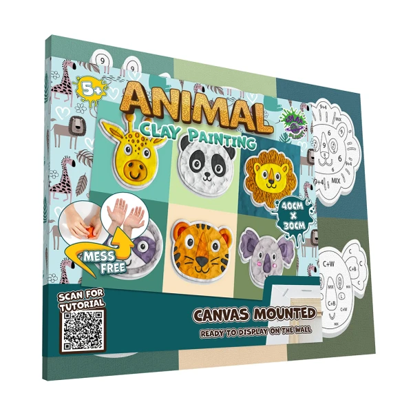 SPLAT PLANET CLAY PAINTING KIT ON CANVAS 40 x 30 cm ANIMALS