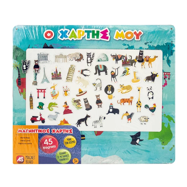 AS MAGNET BOX WORLD MAP 45 EDUCATIONAL PAPER MAGNETS FOR AGES 3+