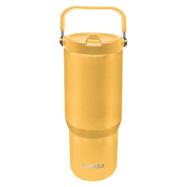 QUOKKA THERMAL STAINLESS STEEL TUMBLER WITH STRAW & HANDLE CORE 860ml SAFFRON YELLOW