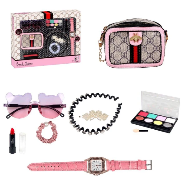SET OF BAG, MAKE UP, GLASSES & REAL WATCH