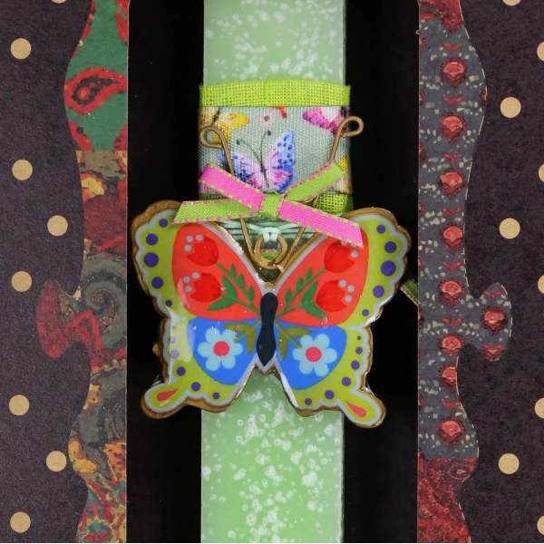 SYNCHRONIA HANDMADE CANDLE 30 cm SMALL FLORAL BUTTERFLY - GREEN