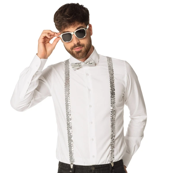 CARNIVAL SILVER SET (GLASSES-BOW TIE-SUSPANDERS)